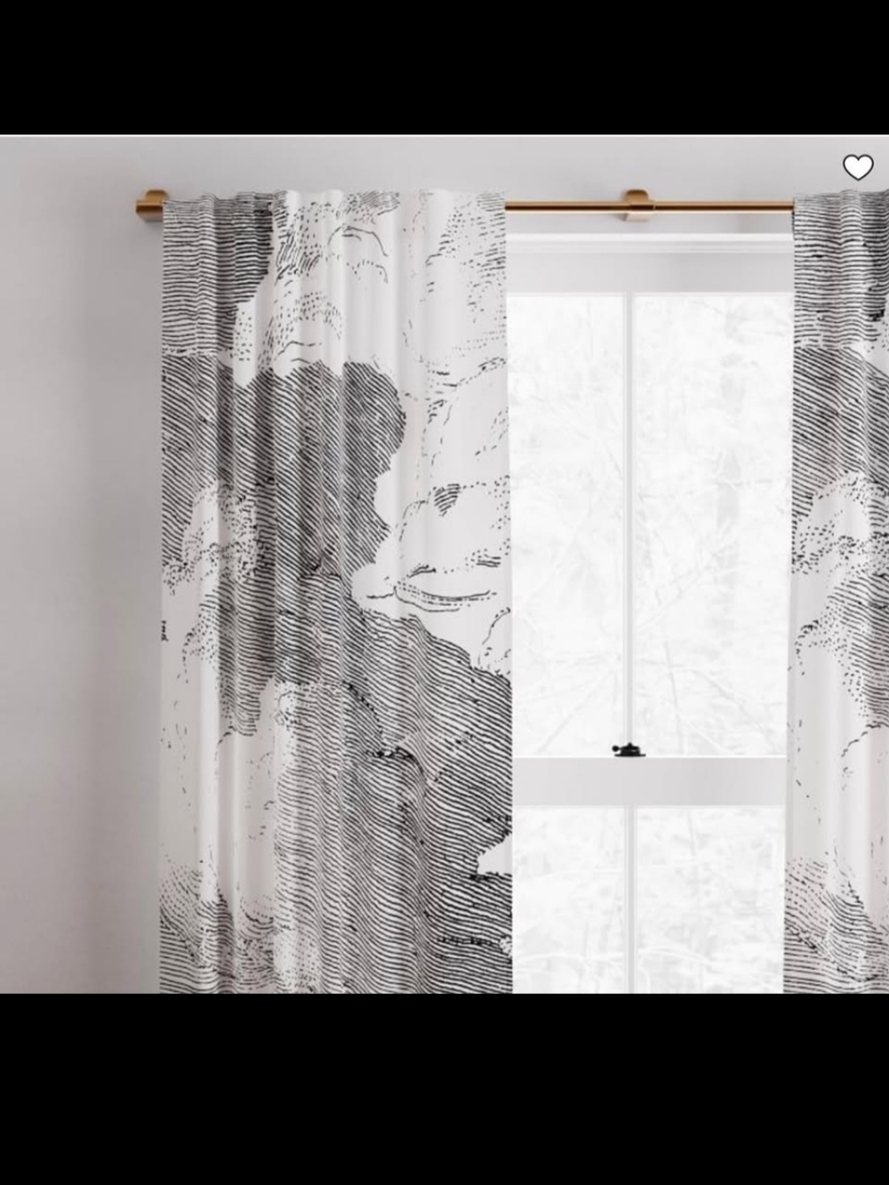 TWO West Elm Black Etched Cloud Cotton Curtain Panels Abstract Crate Barrel UO